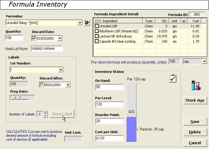  Formula Inventory 